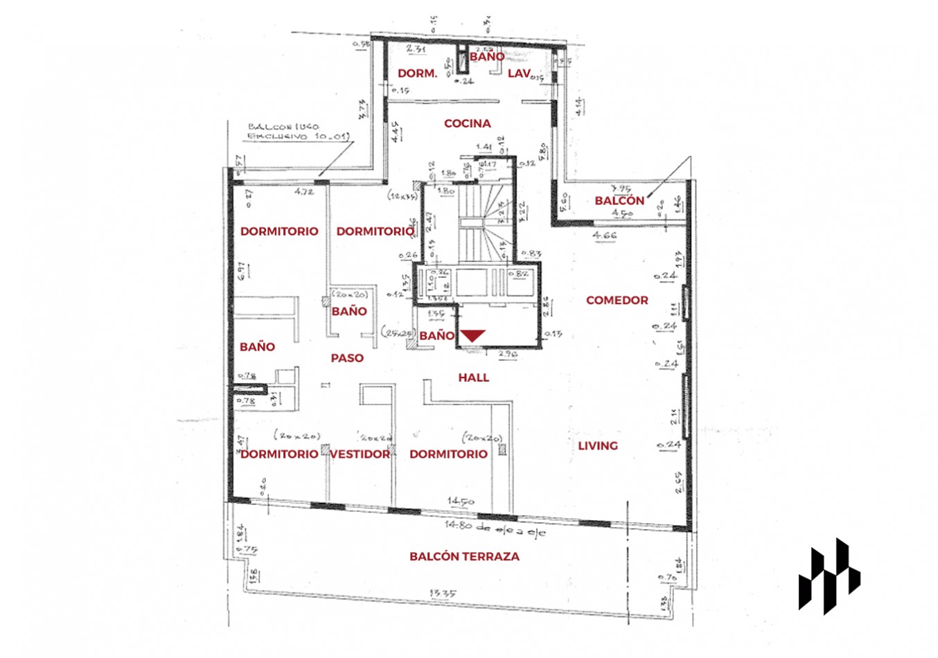 Departamento 4 dormitorios con balcon terraza